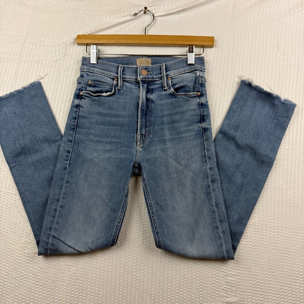 Mother The Mid Rise Dazzler Ankle Fray Jeans Riding The Cliffside Blue Size 26
